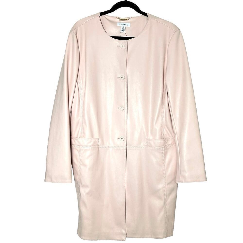 NWT Calvin Klein Women’s Faux Leather Long Coat Pale Pink Size Large